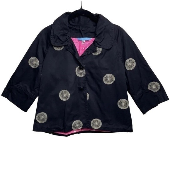 Women’s Johnny Was Black Cream Embroidered Circle 3/4 Sleeve Blazer Jacket Small